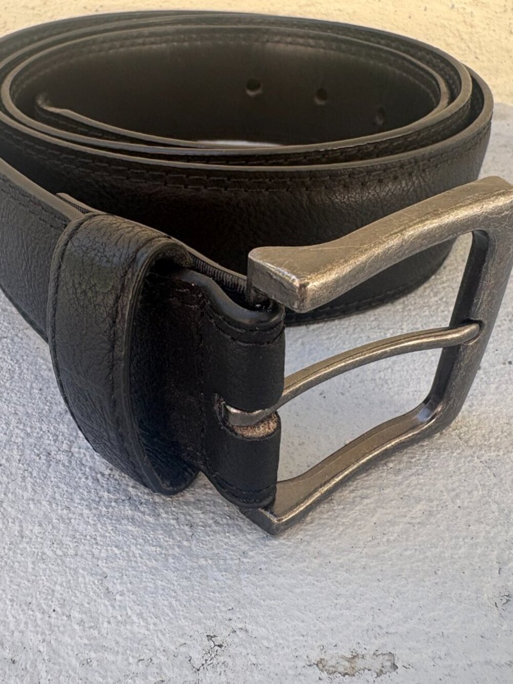 Stone Mountain Men's Black Bonded Leather Belt Silver Buckle Size XL 42 44